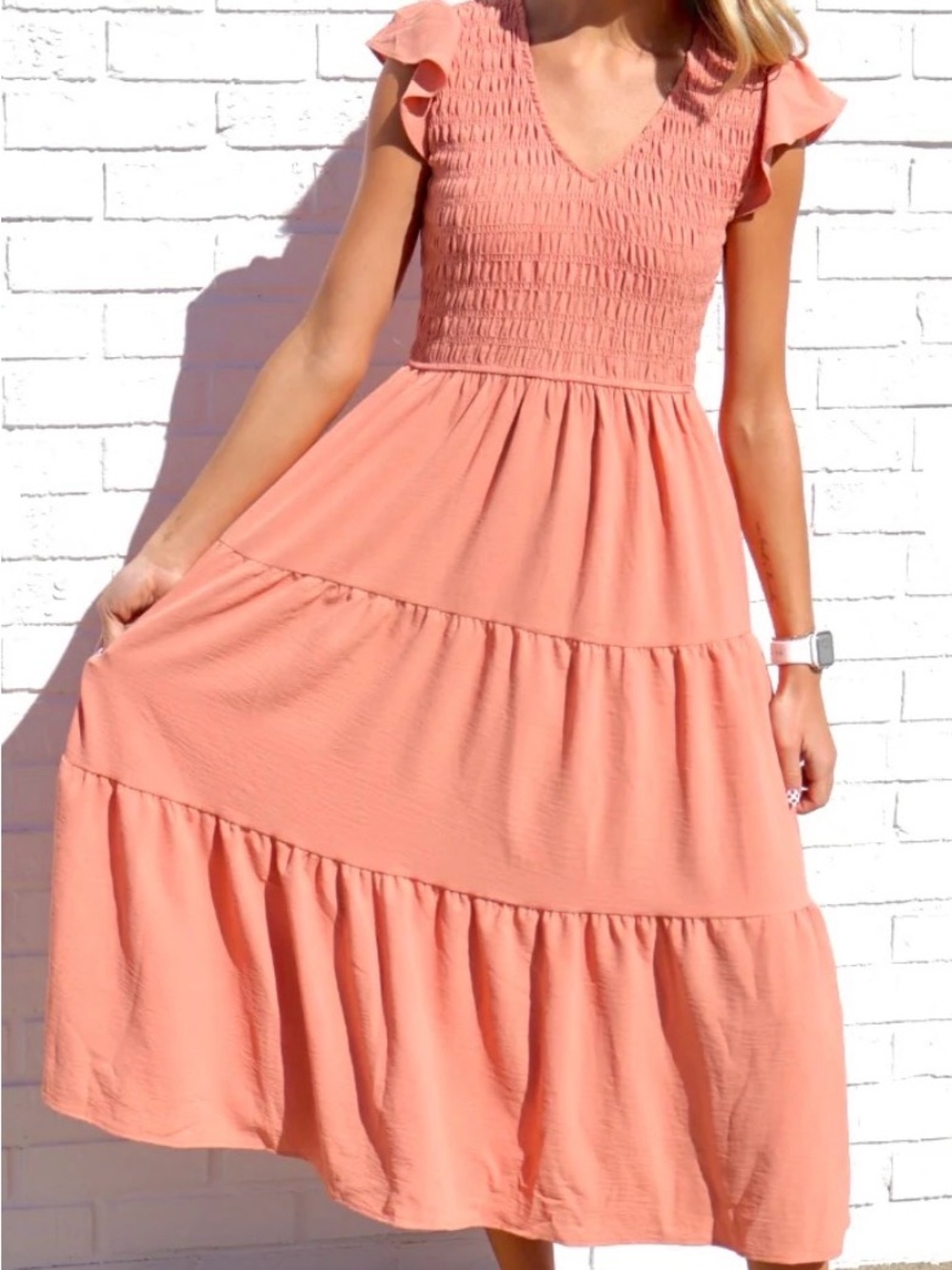 Blu Pepper Coral Tiered Midi Dress